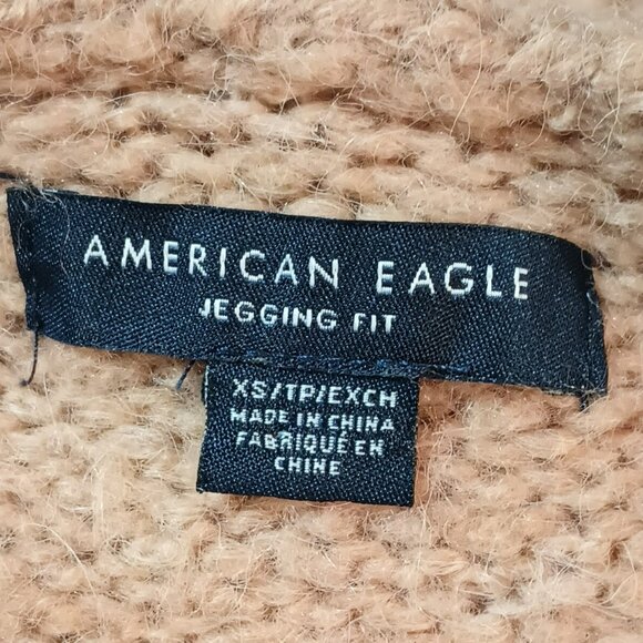 American Eagle Women's Hooded Sweater XS Tan Oversized V-Neck Jegging Fit - Picture 5 of 7